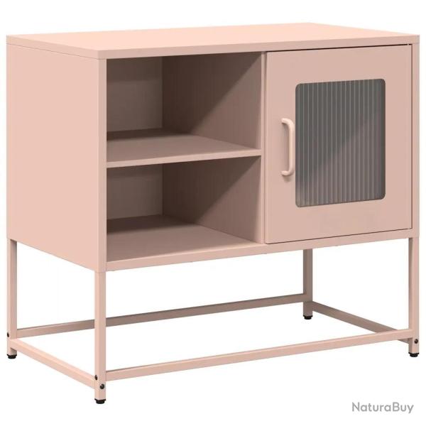 Meuble TV rose avec grand espace de rangement 68 x 39 x 60 cm style industriel en acier rose 02_004