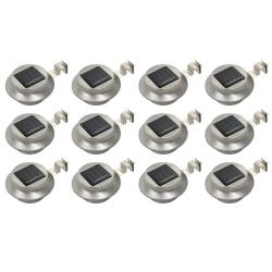 Lot de 12 lampes solaires rondes d'ext&eacute;rieur 12 x 6,5 cm &eacute;clairage automatique moderne en acier ino