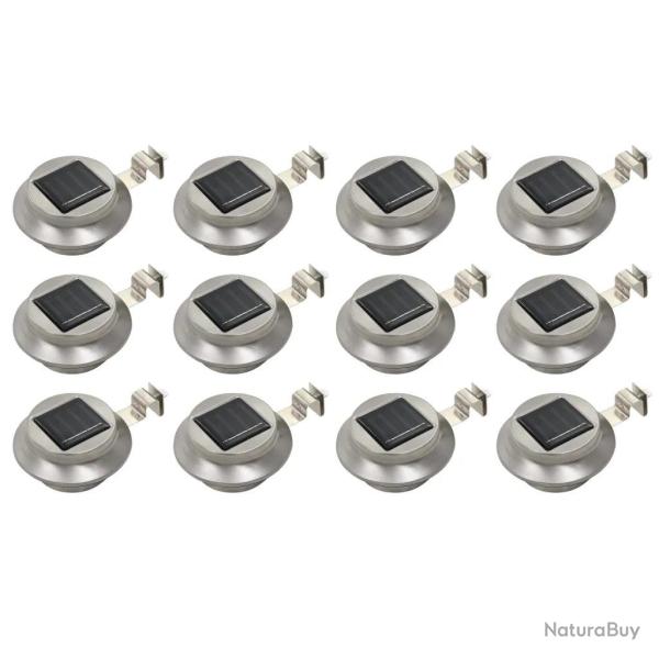 Lot de 12 lampes solaires rondes d'ext�rieur 12 x 6,5 cm �clairage automatique moderne en acier ino