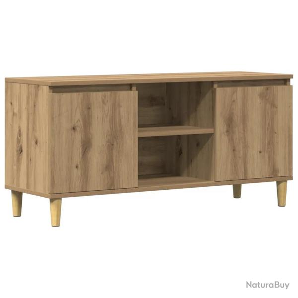 Meuble TV bois d'ing�nierie avec grand espace de rangement salon 102 x 35 x 50 cm en bois ch�ne art