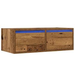 Meuble TV avec lumi&egrave;res LED pratique gain de place 75 x 35 x 25 cm en bois d'ing&eacute;nierie vieux bois