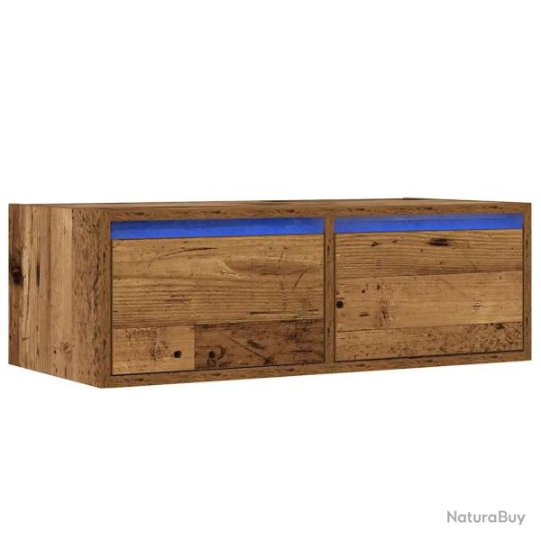 Meuble TV avec lumi�res LED pratique gain de place 75 x 35 x 25 cm en bois d'ing�nierie vieux bois