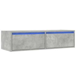 Meuble TV suspendu avec &eacute;clairage LED gain de place 100 x 35 x 25 cm en bois d'ing&eacute;nierie gris b&eacute;to