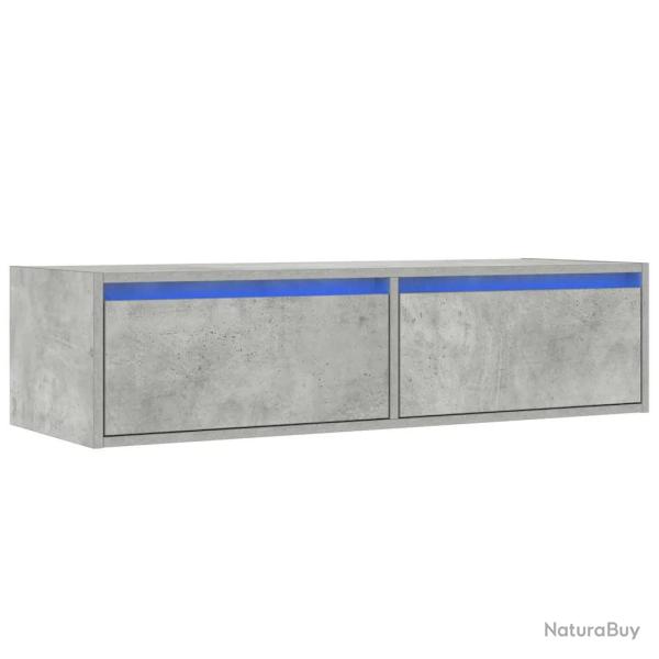 Meuble TV suspendu avec �clairage LED gain de place 100 x 35 x 25 cm en bois d'ing�nierie gris b�to