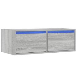 Meuble TV mural pratique avec rangement 75 x 35 x 25 cm en bois d'ing&eacute;nierie gris 02_0051323