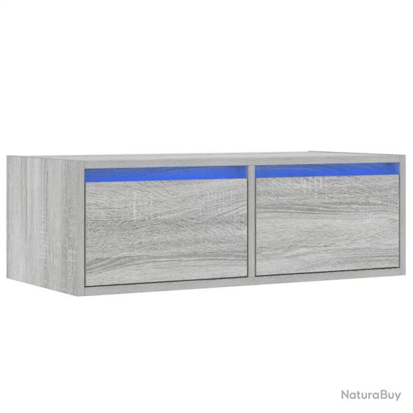 Meuble TV mural pratique avec rangement 75 x 35 x 25 cm en bois d'ing�nierie gris 02_0051323