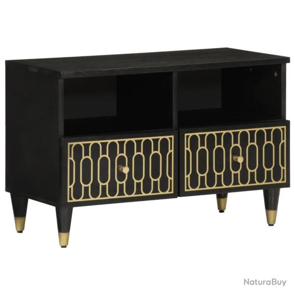 Meuble TV contemporain 70 x 33 x 46 cm avec rangement spacieux style r�tro en bois massif noir 02_0