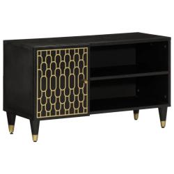 Meuble TV r&eacute;tro avec rangement spacieux 80 x 31,5 x 46 cm en bois massif noir 02_0047325
