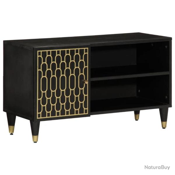 Meuble TV r�tro avec rangement spacieux 80 x 31,5 x 46 cm en bois massif noir 02_0047325