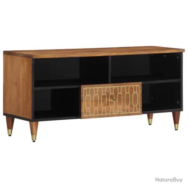 Meuble TV r�tro bois massif 100 x 33 x 46 cm rangement spacieux motifs floraux en bois de manguier