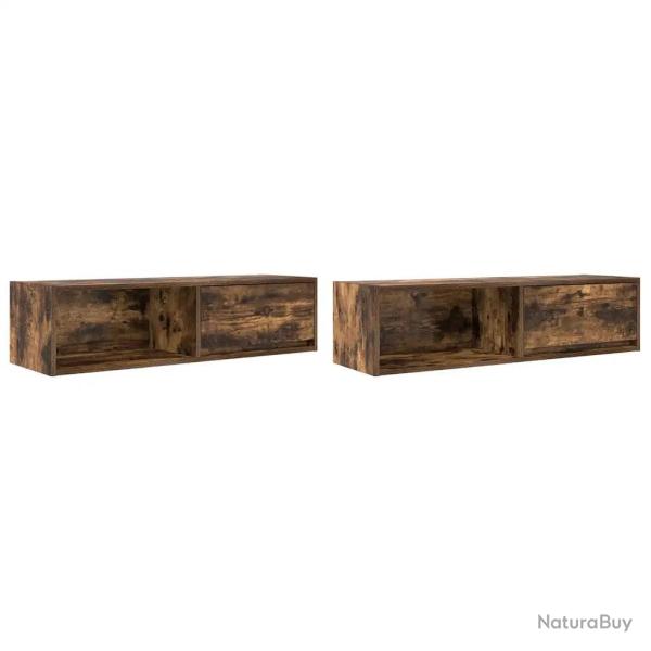 Lot de 2 meubles TV muraux design moderne espace de rangement 100 x 31 x 25,5 cm en bois d'ing�nier