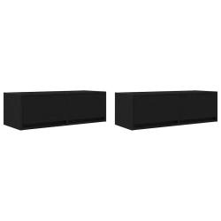 Lot de 2 meubles TV muraux fonctionnels 80 x 31 x 25,5 cm en bois d'ing&eacute;nierie ch&ecirc;ne noir 02_0051690