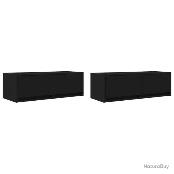Lot de 2 meubles TV muraux fonctionnels 80 x 31 x 25,5 cm en bois d'ing�nierie ch�ne noir 02_0051690
