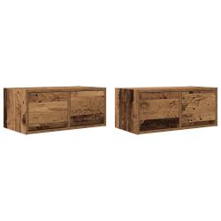 Lot de 2 meubles TV muraux vintage rangement &eacute;pur&eacute; 60 x 31 x 25,5 cm en bois d'ing&eacute;nierie vieux boi