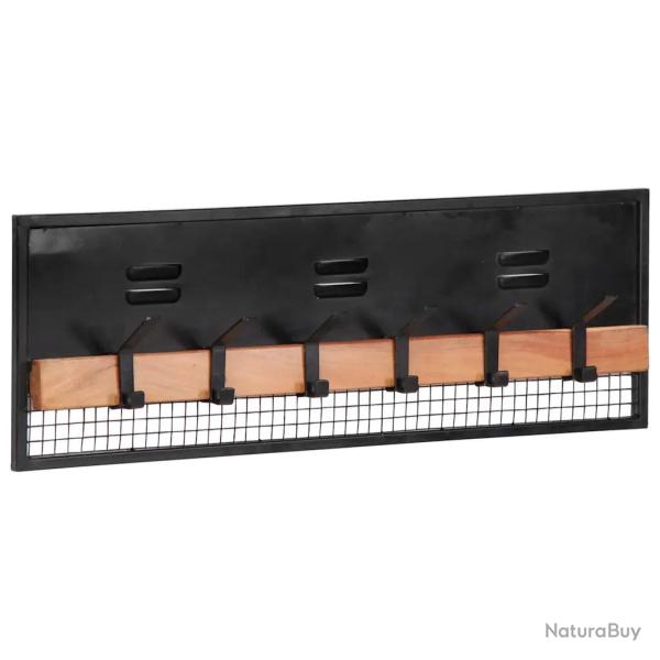 Porte-manteaux mural bois massif 90 x 11 x 30 cm avec 6 crochets design moderne entr�e en manguier