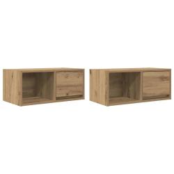 Lot de 2 meubles TV muraux ergonomiques 60 x 31 x 25,5 cm en bois d'ing&eacute;nierie ch&ecirc;ne artisanal 02_0
