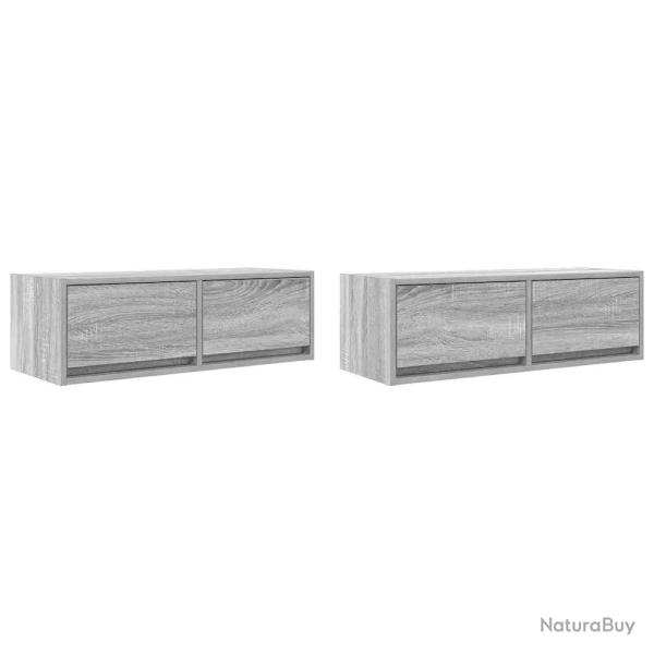 Lot de 2 meubles TV muraux design peu encombrant rangement 80 x 31 x 25,5 cm en bois d'ing�nierie g