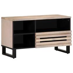 Meuble TV industriel 80 x 34 x 46 cm grand rangement robuste style contemporain en bois massif blan