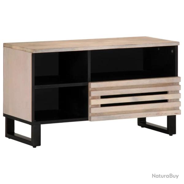 Meuble TV industriel 80 x 34 x 46 cm grand rangement robuste style contemporain en bois massif blan