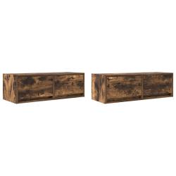 Lot de 2 meubles TV muraux compact design contemporain 80 x 31 x 25,5 cm en bois d'ing&eacute;nierie ch&ecirc;ne