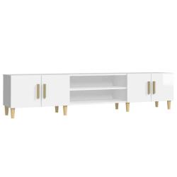 Meuble TV design &eacute;pur&eacute; rangement pratique 180 x 31 x 40 cm en bois d'ing&eacute;nierie blanc brillant 02_0