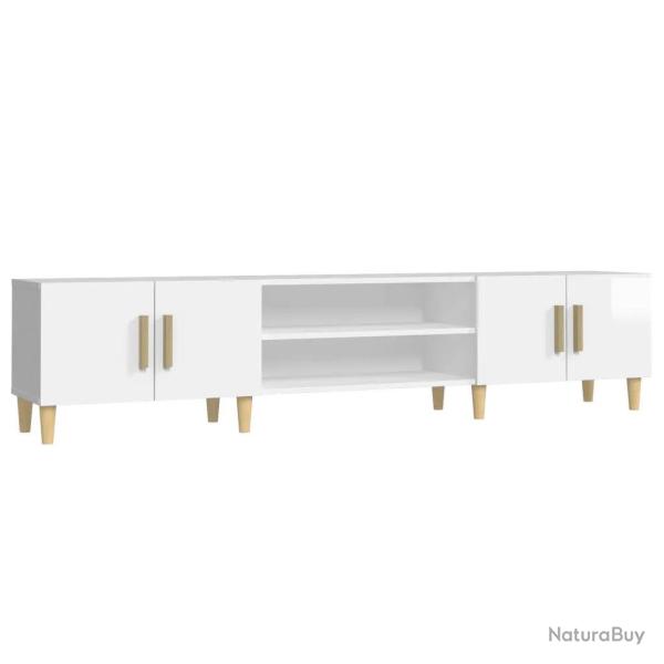 Meuble TV design �pur� rangement pratique 180 x 31 x 40 cm en bois d'ing�nierie blanc brillant 02_0