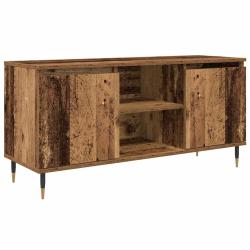 Meuble TV moderne minimaliste avec 2 portes et 2 &eacute;tag&egrave;res 104 x 35 x 50 cm en bois d'ing&eacute;nierie boi