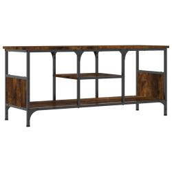 Meuble TV industriel avec rangement design moderne 100 x 35 x 45 cm en bois d'ing&eacute;nierie ch&ecirc;ne fum&eacute;
