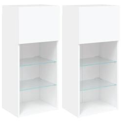 Lot de 2 meubles TV muraux design tendance avec lumi&egrave;res LED 40,5 x 30 x 90 cm en bois d'ing&eacute;nierie