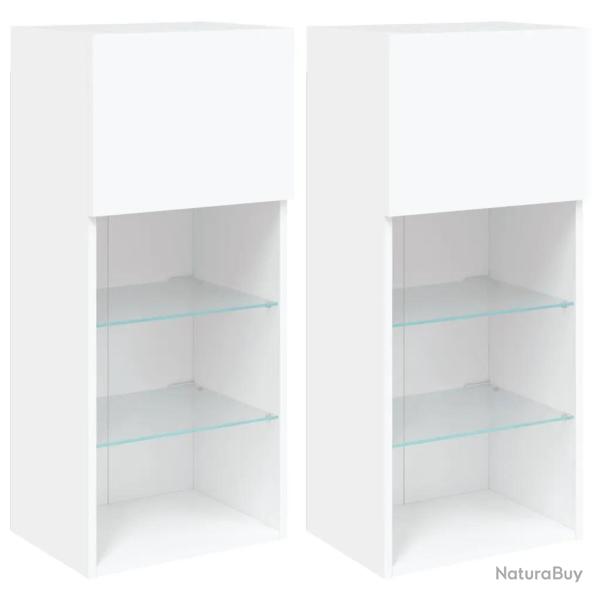 Lot de 2 meubles TV muraux design tendance avec lumi�res LED 40,5 x 30 x 90 cm en bois d'ing�nierie