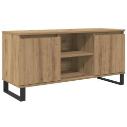 Meuble TV rectangulaire moderne 104 x 35 x 50 cm avec &eacute;tag&egrave;res s&eacute;curis&eacute;es style minimaliste en bois