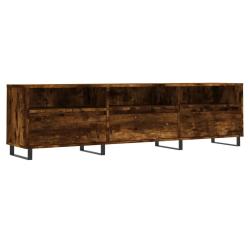 Meuble TV contemporain pratique rangement salon 150 x 30 x 44 cm en bois d'ing&eacute;nierie ch&ecirc;ne fum&eacute; 02