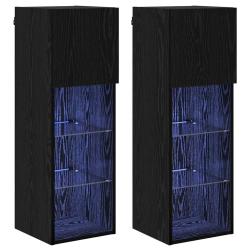 Lot de 2 meubles TV muraux modernes 30,5 x 30 x 90 cm design &eacute;pur&eacute; ambiance cosy en bois d'ing&eacute;nier