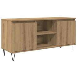 Meuble TV rectangulaire moderne avec 2 portes 104 x 35 x 50 cm en bois d'ing&eacute;nierie ch&ecirc;ne artisanal