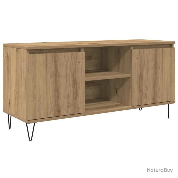 Meuble TV rectangulaire moderne avec 2 portes 104 x 35 x 50 cm en bois d'ing�nierie ch�ne artisanal