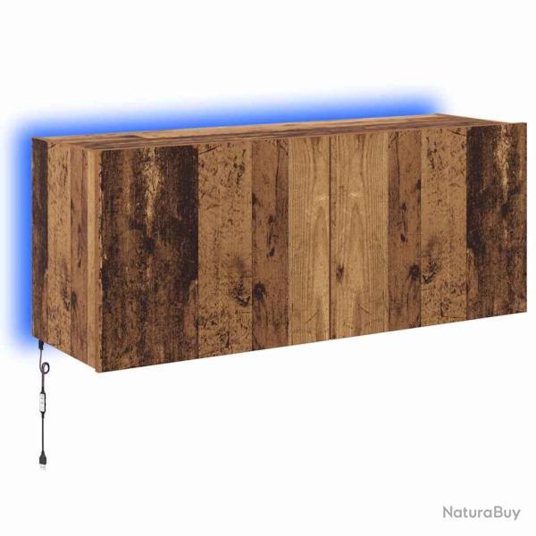 Meuble TV mural moderne avec �clairage LED 100 x 35 x 41 cm en bois d'ing�nierie bois ancien 02_005