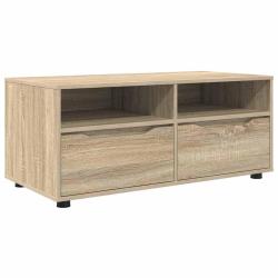 Meuble TV rectangulaire moderne avec tiroirs et &eacute;tag&egrave;res 100 x 48 x 43 cm en bois d'ing&eacute;nierie ch&ecirc;n