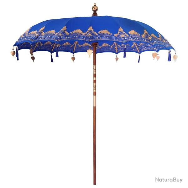Parasol balinais arrondi 215 x 215 x 260 cm ambiance tropicale �l�gance artisanale en coton bleu 02