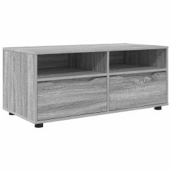 Meuble TV rectangulaire moderne avec tiroirs et &eacute;tag&egrave;res salon 100 x 48 x 43 cm en bois gris sonoma