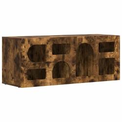 Meuble TV rectangulaire moderne avec 7 &eacute;tag&egrave;res 100 x 35 x 40 cm en bois d'ing&eacute;nierie ch&ecirc;ne fum&eacute; 02