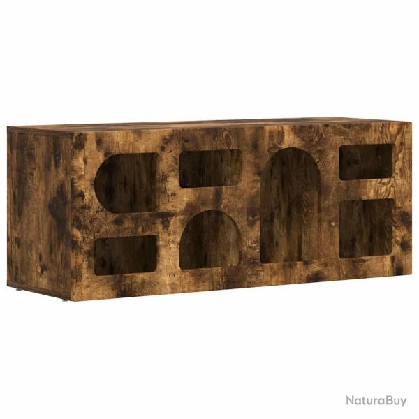 Meuble TV rectangulaire moderne avec 7 �tag�res 100 x 35 x 40 cm en bois d'ing�nierie ch�ne fum� 02