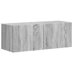 Lot de 2 meubles TV muraux modernes avec &eacute;tag&egrave;res rangement 60 x 31 x 29 cm en bois d'ing&eacute;nierie gr
