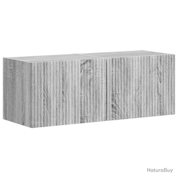 Lot de 2 meubles TV muraux modernes avec �tag�res rangement 60 x 31 x 29 cm en bois d'ing�nierie gr