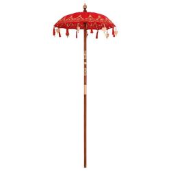 Parasol balinais rond jardin 95 x 95 x 260 cm design tropical ambiance chill en coton rouge 02_0058
