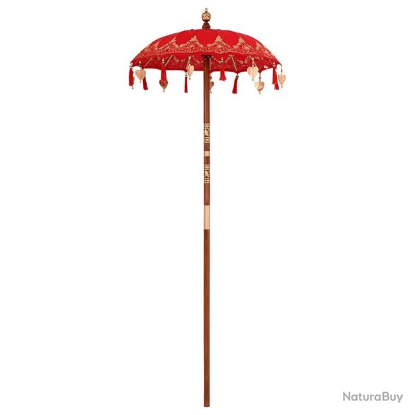 Parasol balinais rond jardin 95 x 95 x 260 cm design tropical ambiance chill en coton rouge 02_0058