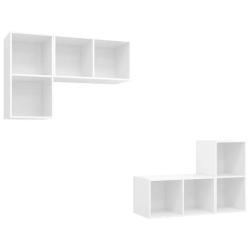 Lot de 4 meubles TV muraux rangement modulable 37 x 37 x 72 cm en bois d'ing&eacute;nierie blanc 02_0055110