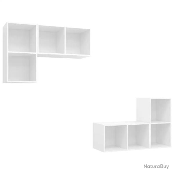 Lot de 4 meubles TV muraux rangement modulable 37 x 37 x 72 cm en bois d'ing�nierie blanc 02_0055110
