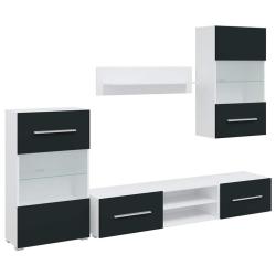 Lot de 5 meubles TV modernes avec &eacute;clairage LED design &eacute;pur&eacute; rangement salon 120 x 39,5 x 34 cm en