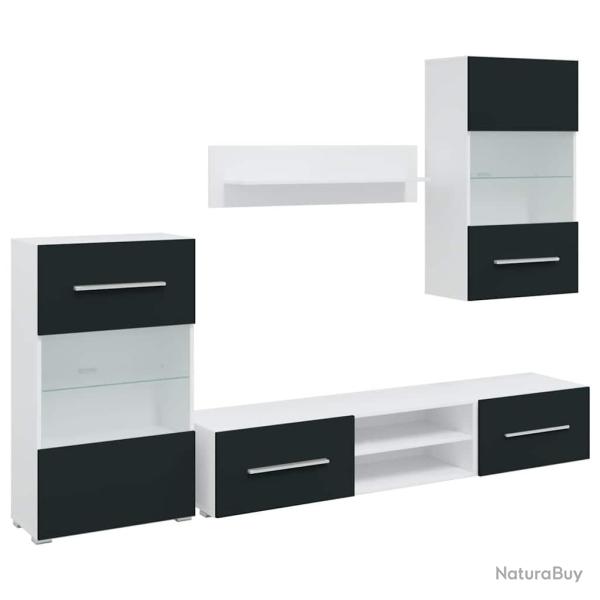 Lot de 5 meubles TV modernes avec �clairage LED design �pur� rangement salon 120 x 39,5 x 34 cm en