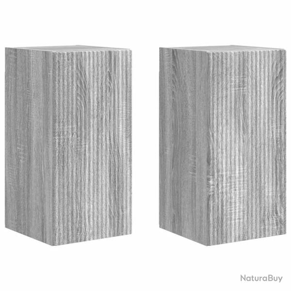 Meuble TV mural moderne gain de place 30 x 31 x 60 cm style minimaliste en bois d'ing�nierie gris s